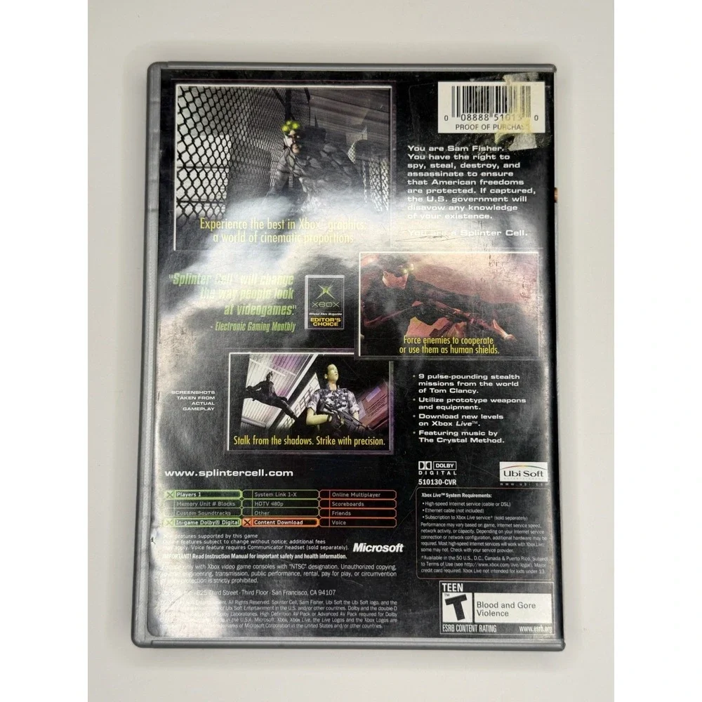 Tom Clancy's Splinter Cell (Microsoft Xbox) Platinum Hits Version CIB